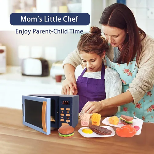 Vista 7 de Cuterabit - Juguetes de microondas para niños con luz y sonido, electrodomésticos de cocina realistas, accesorios de cocina de juego y comida