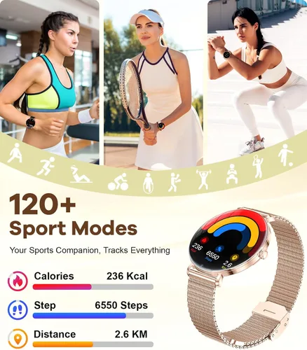 Vista 5 de Relojes inteligentes para mujer con llamadas/respuesta: reloj inteligente AMOLED de 1.43 pulgadas con pantalla táctil para teléfono Android