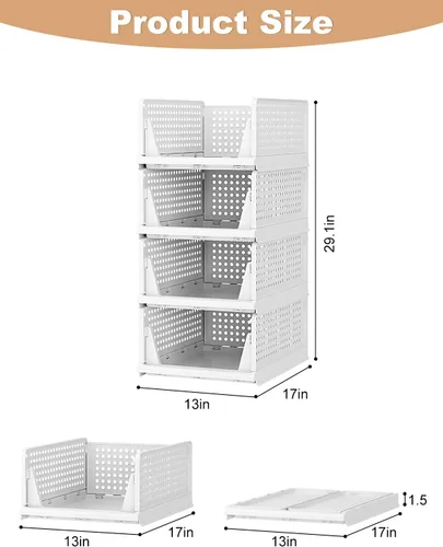 Vista 2 de Sistema organizador de armario, cesta apilable de plástico para almacenamiento, apilable, organizadores plegables para armario, organizador de ropa