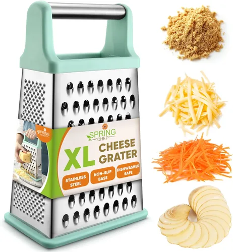 Vista 15 de Spring Chef Rallador Profesional de Queso - Acero Inoxidable, Tamaño XL, 4 Lados - Rallador de Caja Perfecto para Queso Parmesano, Verduras, Negro