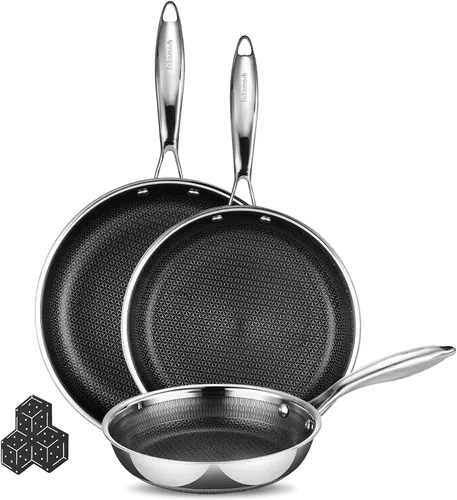 Vista 11 de SAKAMOSH Sartén antiadherente de 20,32 cm, sartén híbrida de cerámica y acero inoxidable, sartén con mango resistente al calor, no tóxica, libre