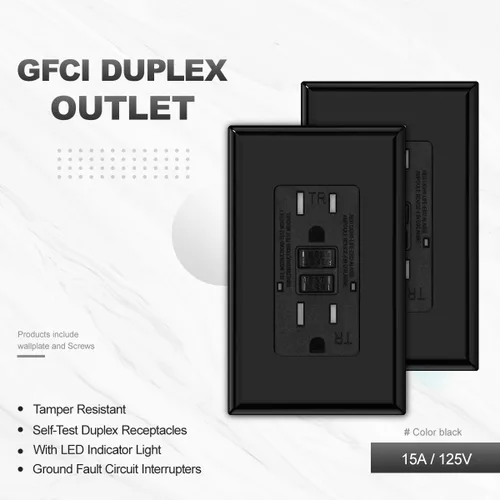 Vista 2 de Micmi Salida GFCI, receptáculo GFI resistente a manipulaciones con indicador LED, interruptor de circuito de falla de tierra de prueba automática
