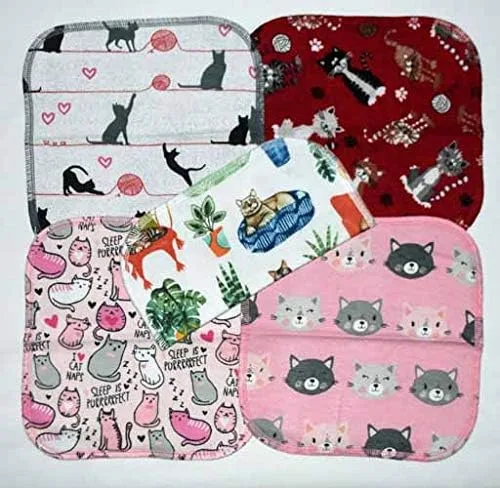 Vista 3 de 2 Ply Printed Flannel 8x8 Inches Set of 5 Little Wipes The Cats Meow- Proudly Made in the USA!