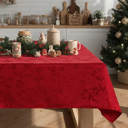 Vista 2 de joybest - Mantel de Navidad de jacquard elegante, mantel cuadrado de poliéster para decoración navideña, mantel para cenas festivas y reuniones Rojo