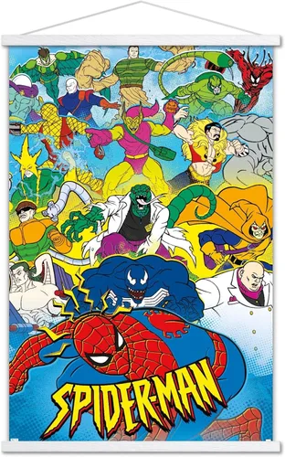 Vista 19 de Trends International Marvel Comics Spider-Man - Póster animado de pared de los años 90, 22.4 pulgadas de largo x 14.7 pulgadas, versión enmarcada