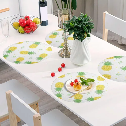 Vista 6 de Pineapples White Table Placemats, Heat Resistant Non Slip Dinner Placemats Round for Kitchen one sizex1