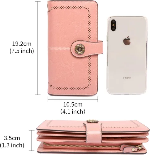 Vista 2 de Pearl Angeli Cartera para mujer cartera de cuero ceroso tarjetero para tarjetas de crédito Rfid