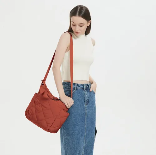 Vista 2 de Bolso de mano acolchado para mujer, ligero, acolchado, bolso cruzado tipo hobo, bolso cruzado casual de nailon acolchado