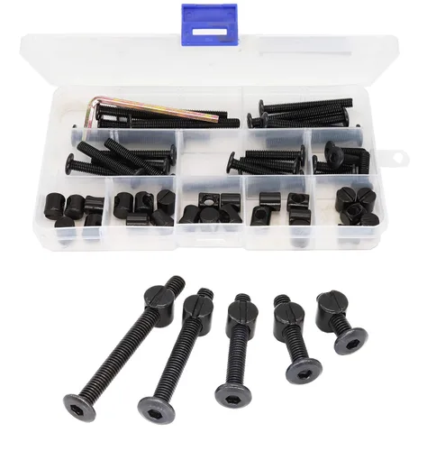 Vista 6 de Juego de 10 tuercas hexagonales M6 x 0.394 in, tornillos negros M6x15mm, para muebles, camas y armarios