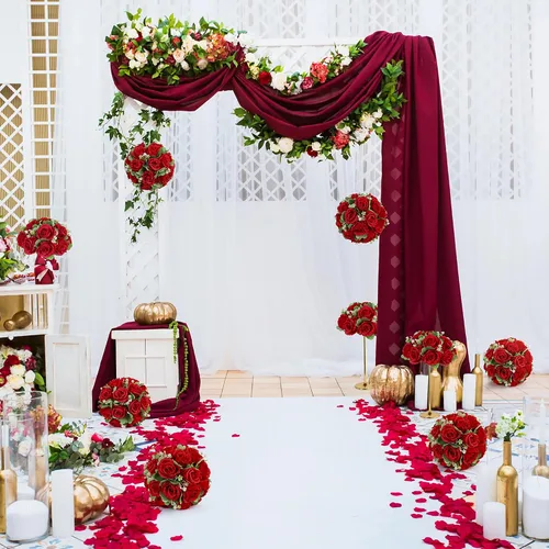 Vista 6 de Bolas de flores para mesas de boda, 6 piezas de flores artificiales rojas de 10.6 pulgadas para centros de mesa, arreglos de rosas falsas