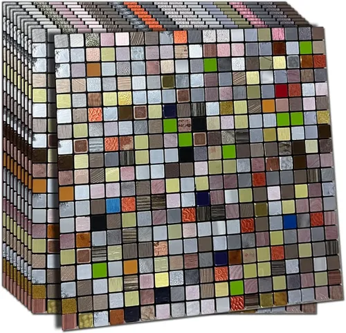 Vista 6 de XUANINY 5 hojas de azulejos metálicos para salpicaduras en muro, autoadhesivas, aluminio 3D, paneles de pared para cocina, baño, dormitorio, sala