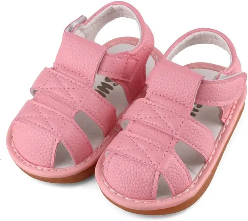 Vista 5 de Sandalias chirriantes de verano para niños y niñas, puntera cerrada, antideslizantes, suela de goma premium, zapatos para primeros pasos