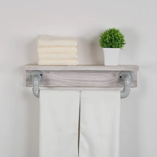 Vista 15 de MBQQ Estante de tubo industrial, estante de pared rústico con toallero, toalleros de granja de 20 pulgadas para baño, estantes flotantes montados