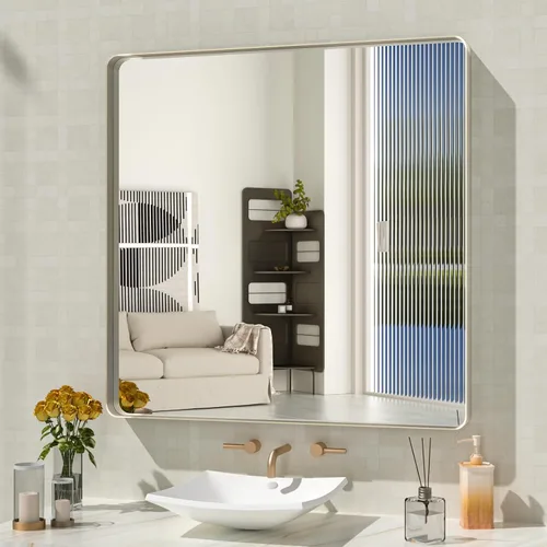 Vista 36 de WEER - Espejo de baño con luces LED, 50x70cm, espejo de tocador montado en la pared, 3 colores regulables, almohadilla antiempañante retroiluminada