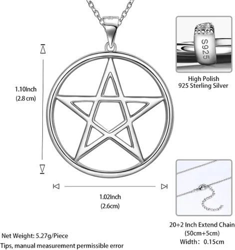 Vista 7 de Collar de pentagrama de plata de ley 925 joyería fina regalo para mujeres y hombres colgante de símbolo astrológico collar de luna negra creciente