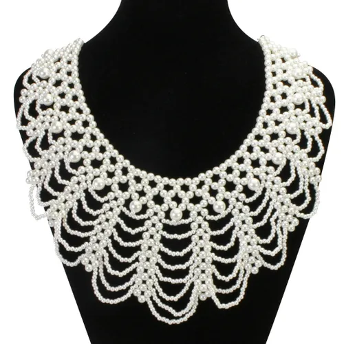 Vista 2 de Kilofly - Collar con collar de perlas falsas color blanco