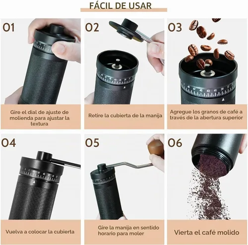 Vista 6 de Molinillo de café manual con ajustes ajustables externos digitales, molinillo de mano portátil con rebabas cónicas de acero inoxidable, capacidad