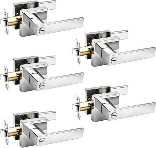 Vista 20 de Gobrico 1 paquete de manijas cuadradas de privacidad para puerta en acabado negro mate, manijas interiores sin llave, reversibles para puertas