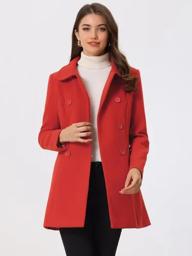 Vista 3 de Allegra K - Gabardina larga de invierno con cuello Peter Pan y botonadura doble para mujer