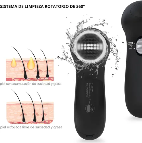 Vista 5 de Cepillo Limpiador Facial CLSEVXY: Cepillo Limpiador Eléctrico Giratoria Facial con 6 Cabezales para Limpieza Profunda, Exfoliación Suave