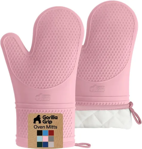 Vista 20 de GORILLA GRIP - Juego de guantes de horno de silicona suave sin BPA, guantes de cocina resistentes al calor e impermeables, forro de algodón grueso