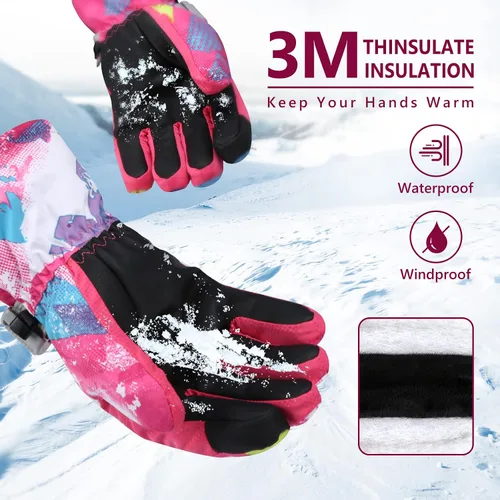 Vista 3 de Guantes de esquí, guantes de nieve impermeables y transpirables más cálidos para clima frío, se adaptan tanto a hombres como a mujeres, para padres