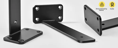 Vista 5 de Paquete de 2 soportes de estante en L ocultos negros de 6 pulgadas (1/5 pulgadas de grosor) soportes flotantes de hierro para estantes industriales