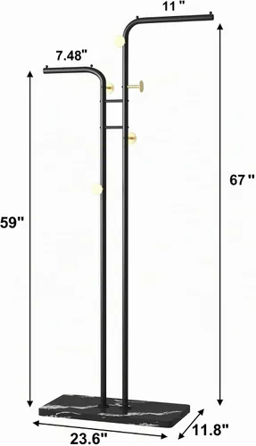 Vista 6 de HOMEFORT Perchero de Abrigos, Percheros de Metal Independientes, Soporte de Ropa y Sombreros de Doble Poste con 5 Ganchos para Closet, Dormitorio