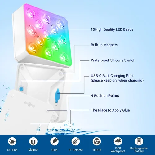 Vista 6 de LOFTEK Luces LED sumergibles con control remoto, recargable, cambio de color RGB, luz impermeable para piscina, base de jarrón, spa, acuario