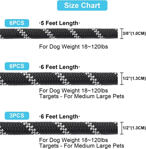Vista 2 de BEAUTYZOO Paquete de 3 correas de cuerda resistente para perros, correa de nailon para mascotas de 6 pies con hilo reflectante, mango acolchado