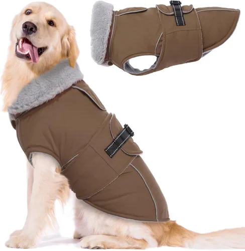 Vista 16 de Lelepet Abrigo cálido para perros – Chaleco reflectante impermeable de vellón con hebilla ajustable de gancho y bucle, chaqueta de invierno Rojo