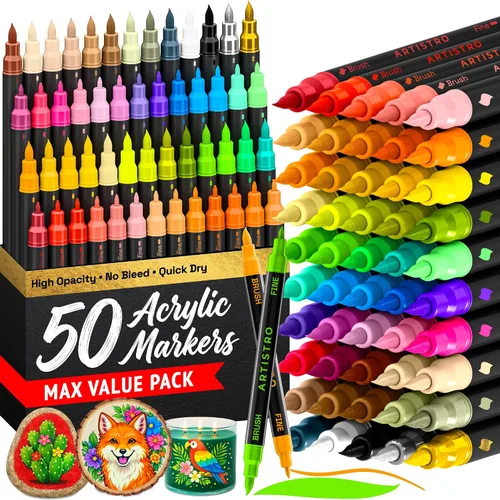 Vista 9 de Bolígrafos de pintura acrílica para pintura de roca, piedra, cerámica, vidrio, madera, metal, tela, guijarros de lona. Juego de 15 marcadores