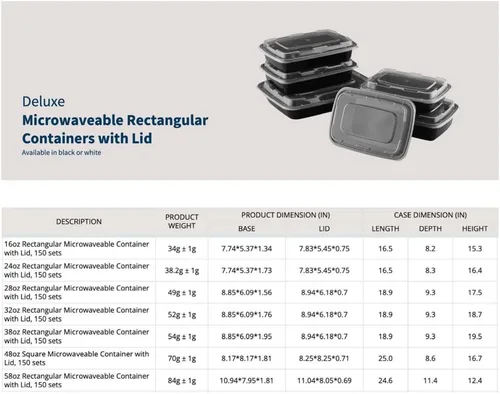 Vista 4 de TIYA - Contenedores de comida a granel de 58 onzas, paquete de 150 con tapas, recipientes rectangulares de plástico para llevar, reutilizables, 58oz
