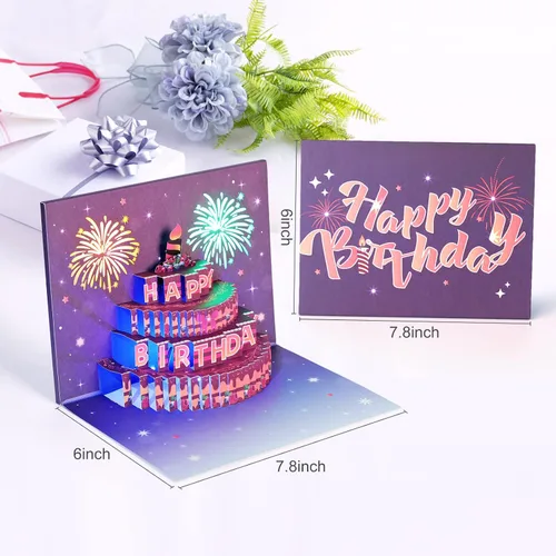 Vista 4 de Yinqing Tarjetas de cumpleaños número 11, tarjeta de felicitación de pastel de cumpleaños con luz y música, tarjeta de felicitación de regalo