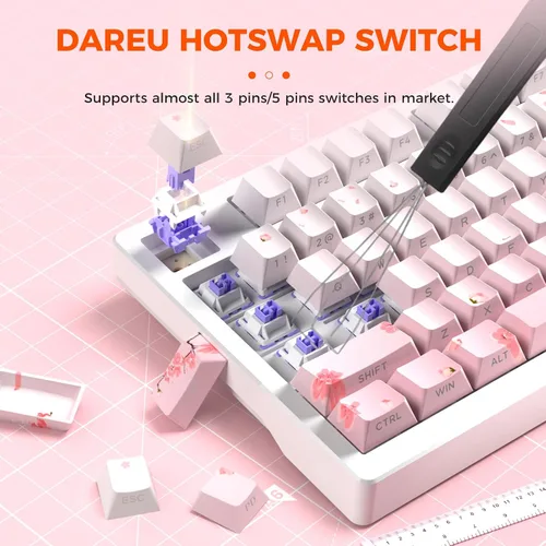 Vista 6 de DAREU EK75PRO Sakura Pink Teclado mecánico inalámbrico para juegos y mouse inalámbrico para juegos con combinación de base de carga