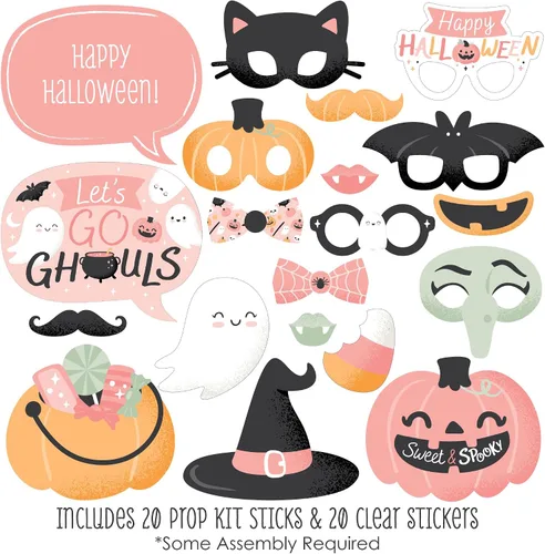 Vista 3 de Big Dot of Happiness Pastel Halloween - Kit de accesorios para cabina de fotos de fiesta de calabaza rosa, 20