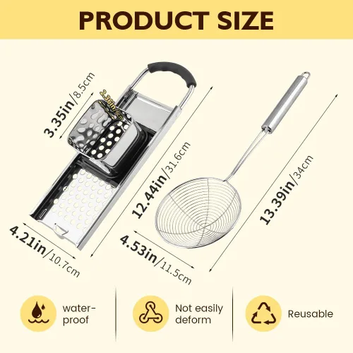 Vista 3 de Spaetzle Maker de acero inoxidable con mango de agarre cómodo y espumadera, juego de herramientas para hacer albóndigas de huevo alemán casero