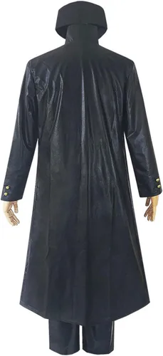 Vista 3 de Weixu Disfraz de anime Kujo Jotaro para cosplay, abrigo largo de piel sintética negra con sombrero para hombres y mujeres Halloween