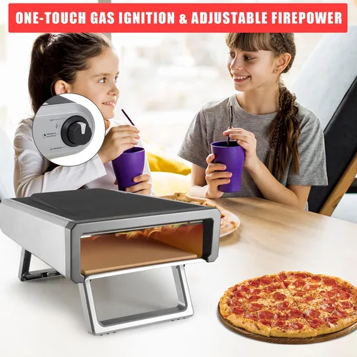 Vista 5 de Horno de pizza de gas portátil de 12 pulgadas para cocinar al aire libre, precalentamiento rápido de 950 °F en 15 minutos, incluye piedra para pizza