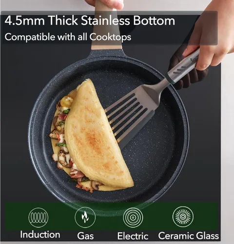 Vista 4 de Sartén antiadherente profunda con tapa, sartén con revestimiento de granito suizo de 3.5 cuartos de galón, sartén antiadherente saludable de 10