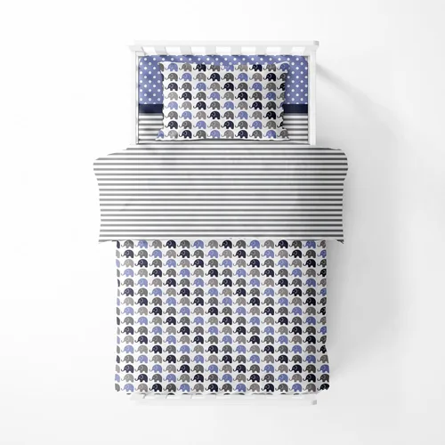 Vista 4 de Bacati - Almohada decorativa con diseño de elefantes azul/gris