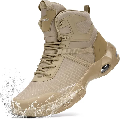 Vista 10 de Botas tácticas militares para hombre, impermeables, de 6 pulgadas, ligeras, duraderas, con cremallera lateral, botas de combate para trabajo