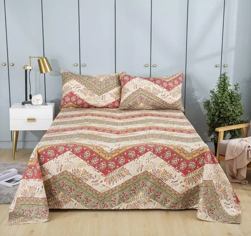 Vista 7 de DaDalogy Bedding - Sábana encimera botánica floral solo con 2 fundas de almohada, patrón de filigrana de cachemira cheurón bohemio, colorido, rojo