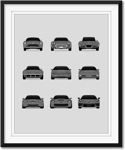 Vista 17 de Custom Car Posters Póster hecho a mano compatible con Chevy Corvette Generations e impresión de C1 C2 C3 C4 C5 C6 C7 C8 – Multi, impresión metálica