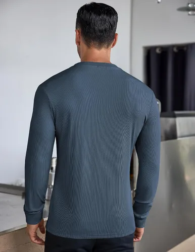 Vista 21 de COOFANDY Camisas Henley de manga larga para hombre, camisetas elásticas acanaladas, camisetas básicas casuales de moda