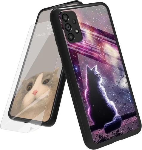 Vista 72 de Funda para Samsung Galaxy A12 5G con protector de pantalla, parte trasera de vidrio templado + TPU de silicona suave que absorbe los golpes