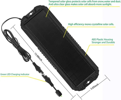 Vista 2 de Sunway - Cargador y mantenedor de batería solar para automóvil, 5 W, 12 V, kit de cargador de energía solar, impermeable, para automóvil, RV, barco