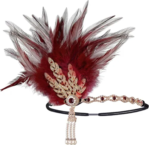 Vista 2 de Cizoe (fa) - Juego de accesorios de estilo Gatsby de la década de 1920, para mujer, diadema de estilo flapper, tocado, collar, guantes