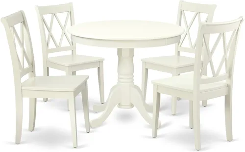 Vista 20 de East West Furniture ANCL3-LWH-W - Juego de mesa de cocina de 3 piezas para espacios pequeños contiene una mesa de comedor redonda con pedestal y 2