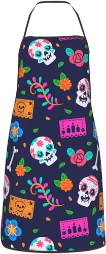 Vista 8 de Delantal de calavera de azúcar, delantales de cocina para hombres y mujeres, delantal de cocina, delantal de chef, delantales de jardín ajustables